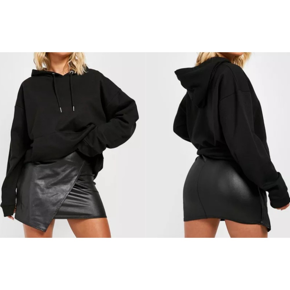 Boohoo Black Faux Leather Wrap Mini Skirt 12